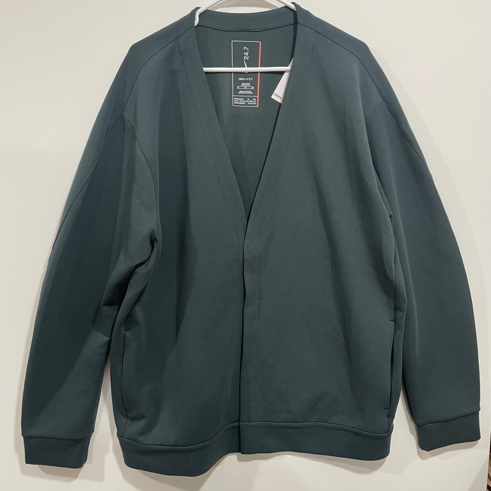 Nike 24.7 Impossibly Soft Cardigan Mens XL Tall Green HQ6948-390 NWT $125